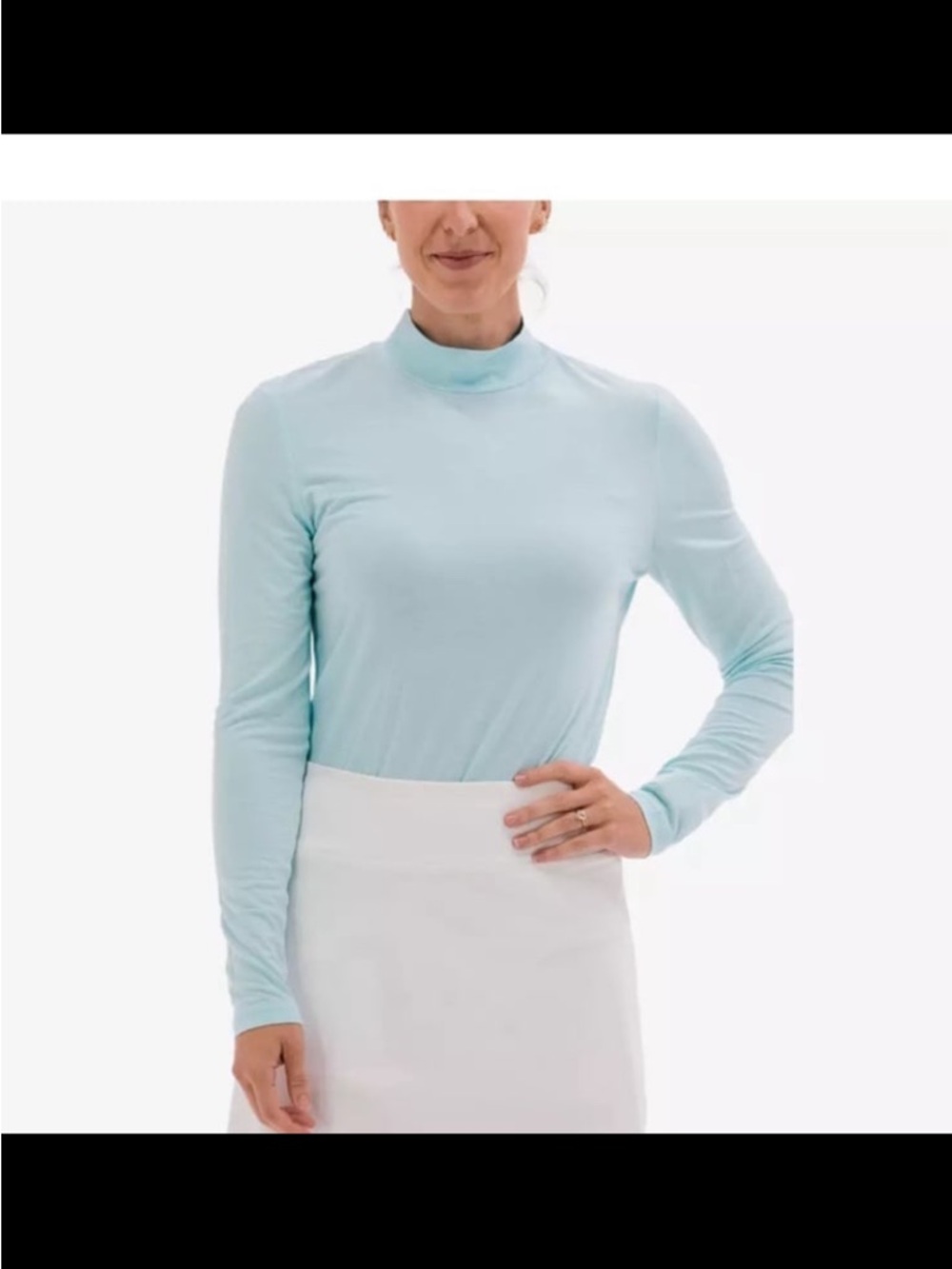 Foray Golf Women's Mock Neck Long Sleeve Base Layer Top – Light Blue – Large